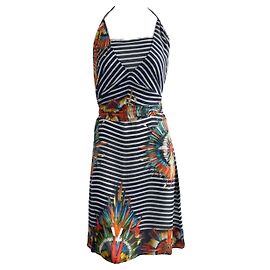 Vestido mini envolvente Jean Paul Gaultier Soleil azul e branco Branco Azul