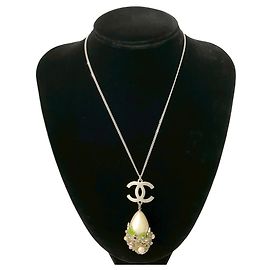 Halskette mit Metallkette und falschen Perlen Coco Mark von CHANEL Silber