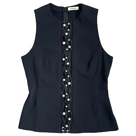 Blusa preta Thierry Mugler com detalhes de pérolas e renda Preto