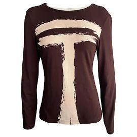 Top à manches longues Thierry Mugler Jersey Marron Beige Marron Beige