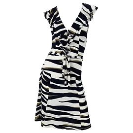 Valentino Garavani Zebra Print Ruffle Dress Black White Black White