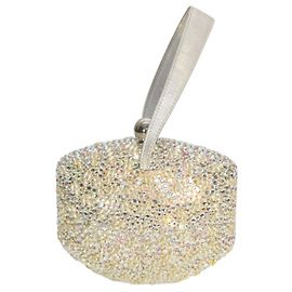 RODO allover Swarovski crystal silver leather wristlet clutch evening bag Silvery