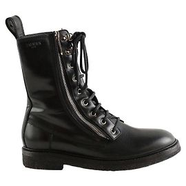 Balmain Schwarze Leder-Bikerstiefel Schwarz