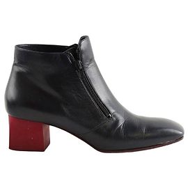 Céline Schwarze Lederstiefel Schwarz
