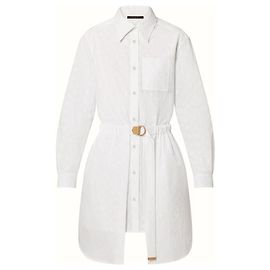 Vestido Camisa Trompe L’Oeil en Monograma Relieve Louis Vuitton Blanco