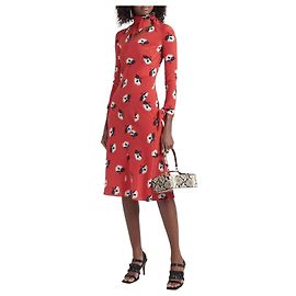 Vestido de seda vermelha floral com gola de laço Etro Vermelho