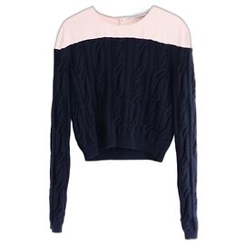 Dior x Raf Simons Pre-Fall 2015 Kabelstrick-Seidenpullover Pink Marineblau