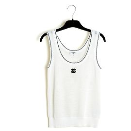 Chanel Resort 2024 Weiß Schwarz CC Stricktop FR36 UK8 US6 Weiß