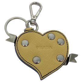 Prada Charm Logo Key Ring Saffiano Leather Yellow