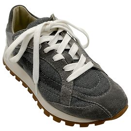 Tênis de linho / camurça cinza Brunello Cucinelli com Monili Cinza