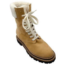 Botas de combate em couro nobuck bege âmbar Peserico Marrom