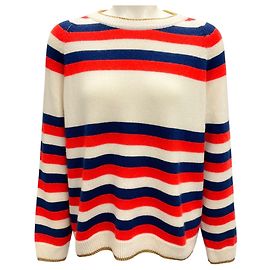 Sonia Rykiel Ivory / Red / Blue Striped Cashmere Knit Pullover Sweater Multiple colors