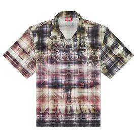 Diesel Chemise à manches courtes à carreaux avec impression poster en multicolore, taille 48 IT Multicolore