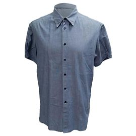 Alexander McQueen Kurzarm-Hemd mit Knöpfen aus hellblauer Baumwolle Blau Hellblau