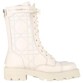 Botas de combate D-Unit acolchoadas em couro de bezerro branco Christian Dior Branco Cru
