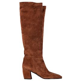 Prada Pointed-Toe Knee-High Boots in Brown Suede Brown Red