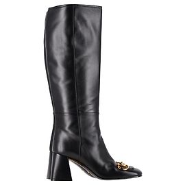 Botas altas de cuero negro Horsebit de Gucci Negro
