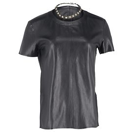 Givenchy Studded-Choker Accent T-Shirt in Black Lamb Leather Black