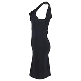 Roland Mouret-Roland Mouret Draped Neck Detail Cap Sleeve Dress in Black Viscose-Black