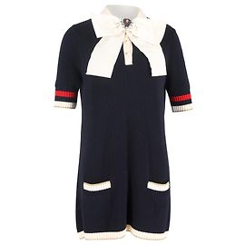 Abito Mini Pussy Bow Gucci in Cotone Blu Navy Blu Blu navy