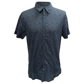 Camicia button-down in cotone blu navy con stampa floreale Gucci Blu Blu chiaro