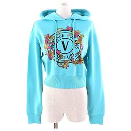 Sudadera de algodón con logo de lentejuelas Versace Jeans Couture Azul Azul claro