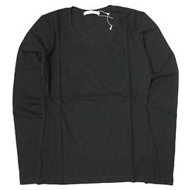 Autre Marque white label by noblesse oblige Solid U Neck Cotton Long Sleeve T-shirt Black