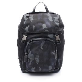 Prada 2VZ135 Nylon Saffiano Leather Backpack Black Navy blue