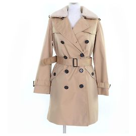 COACH Lamb fur collar Wool Lining Cotton Trench Coat Beige