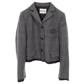 Miu Miu Prince of Wales Check Wool Tailored Jacket Brown Grey