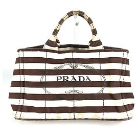 Bolsa Tote Prada Canapa com borda de logo Marrom Branco