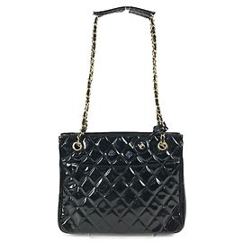 Chanel Quilted Matelasse Double Chain Tote Bag Black
