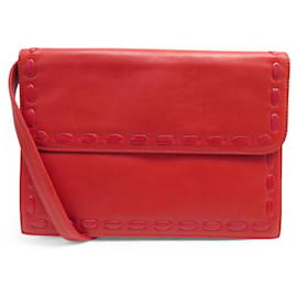 VINTAGE SAC A MAIN YVES SAINT LAURENT BESACE CUIR ROUGE SURPIQUE BANDOULIERE BAG Rouge