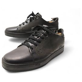 BERLUTI SHOES SNEAKERS 10.5 IN BLACK PRINTED SCRITTO LEATHER Black