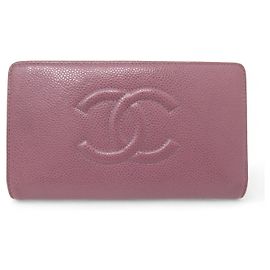 CHANEL CC LOGO CAVIAR LEATHER WALLET PINK Pink
