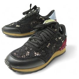VALENTINO ROCKRUNNER BESTICKTE SNEAKERS 35.5 IT 36.5 FR Schwarz