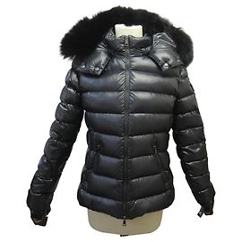 NEW MONCLER SHORT DOWN COAT BADYFUR T3 42 L FUR COLLAR COAT Black