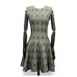 Alaïa Alaia Wool Skater Dress 38 Ecru with Black Dots Other