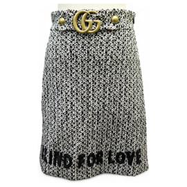 Gucci-GUCCI TWEED WOOL SKIRT BLIND FOR LOVE 38 M GG LOGO BLACK WHITE-Other