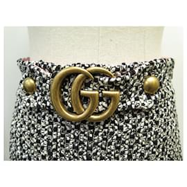 Gucci-GUCCI TWEED WOOL SKIRT BLIND FOR LOVE 38 M GG LOGO BLACK WHITE-Other