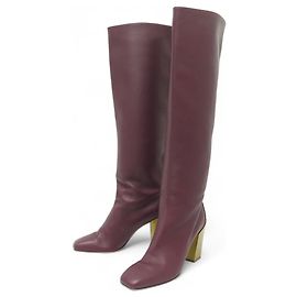 BOTAS SALVATORE FERRAGAMO BLAVY 6.5C 36.5 COURO BORDEAUX Bordeaux