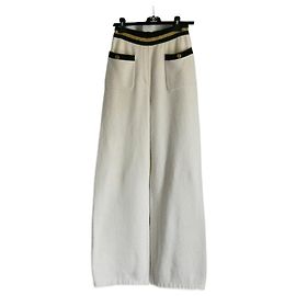 CHANEL White Cotton Terry Pants Size 36 White