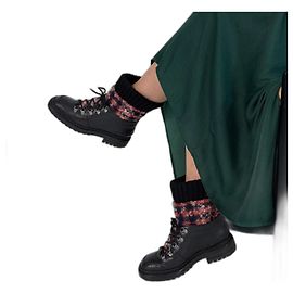 Botas de combate de couro e tweed Chanel Preto Multicor
