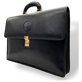 Versace Medusa Black Leather Briefcase Black