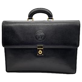 Versace-Pasta de couro preto Medusa da Versace-Preto