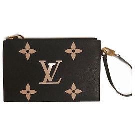 Louis Vuitton Neverfull Black and Beige Leather Purse Black Beige
