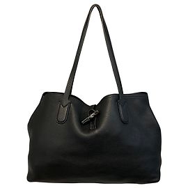 Grande bolsa de couro preta Roseau Longchamp Preto