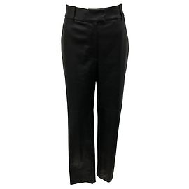 Pantalón de cigarrillo de cuero nappa elástico negro Brunello Cucinelli Negro
