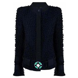 Chanel Tweed Jacket with Gripoix Belt FR 42 Black