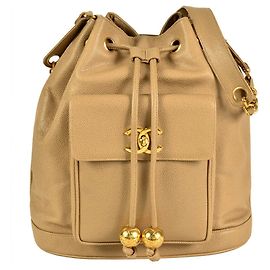 Chanel Beige Caviar Skin Shoulder Bag Beige